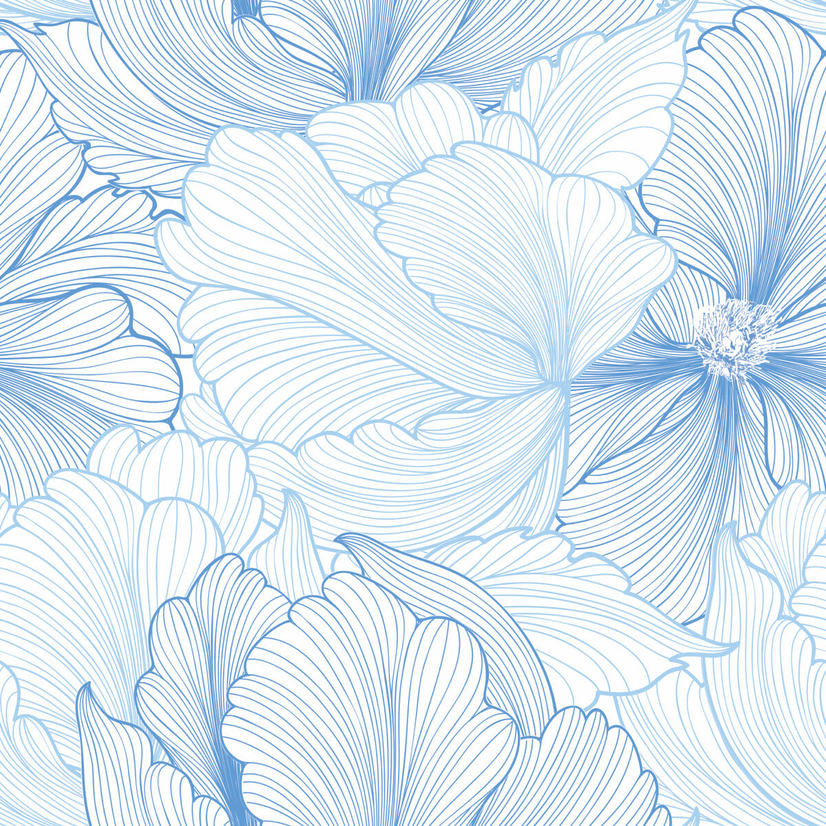 Elegant Blue Floral Line Art Pattern Design