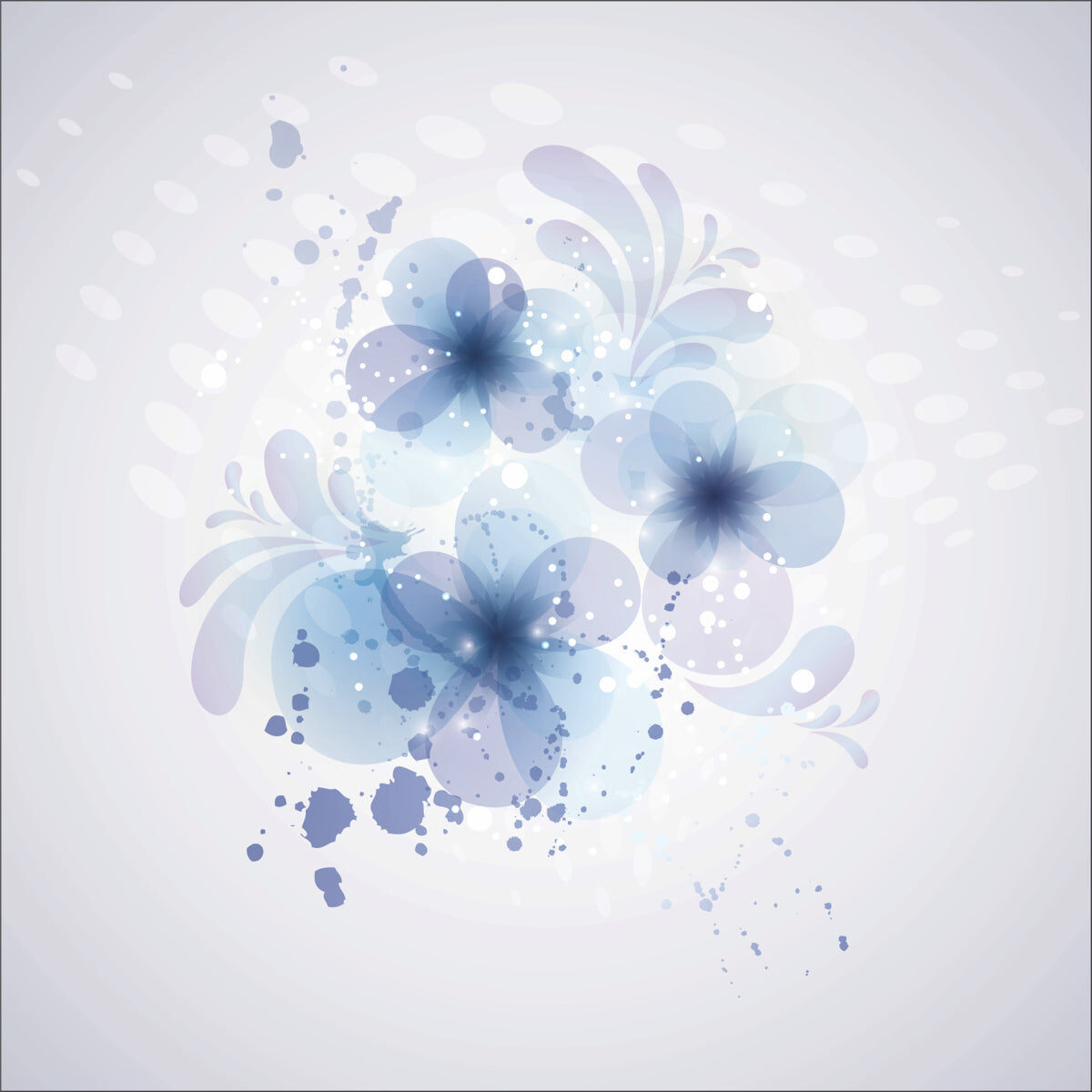 Elegant Blue Floral Splash Digital Print Art
