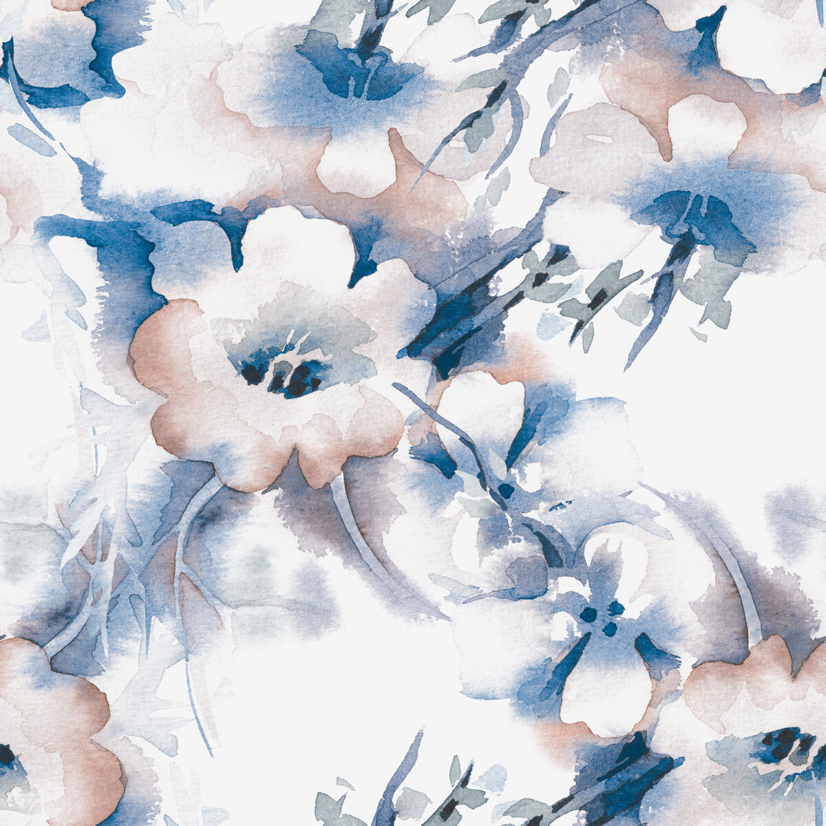 Elegant Blue Watercolor Floral Wall Design