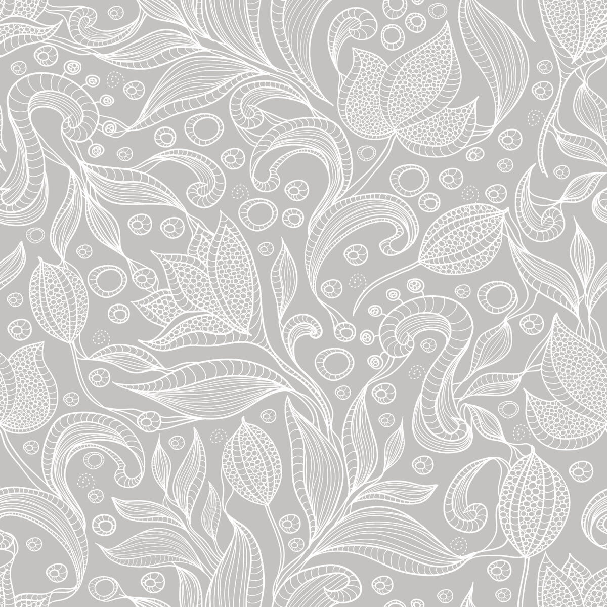 Elegant Grey Floral Art Stretch Ceiling – Subtle Botanical Pattern