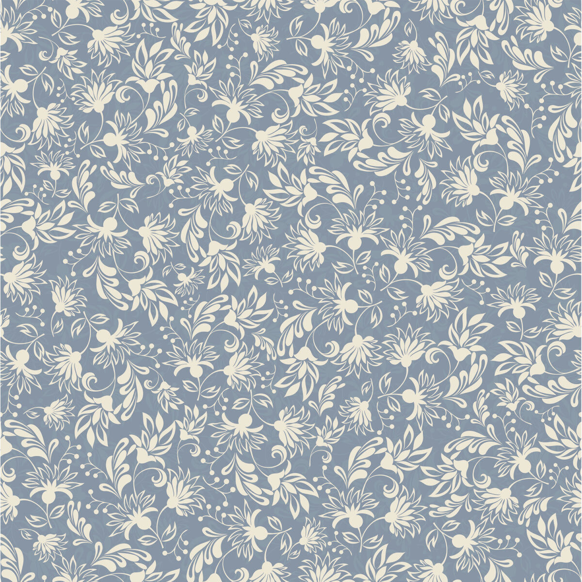 Elegant Ivory Floral Pattern on Dusty Blue Background