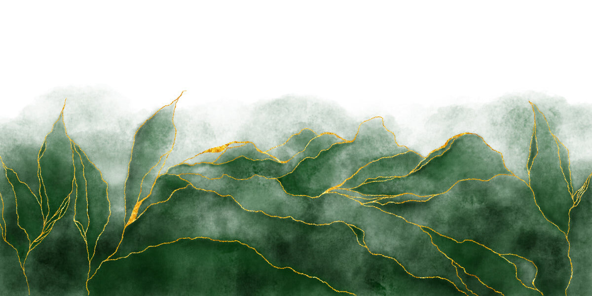 Elegant Misty Green Leaves with Gold Accents