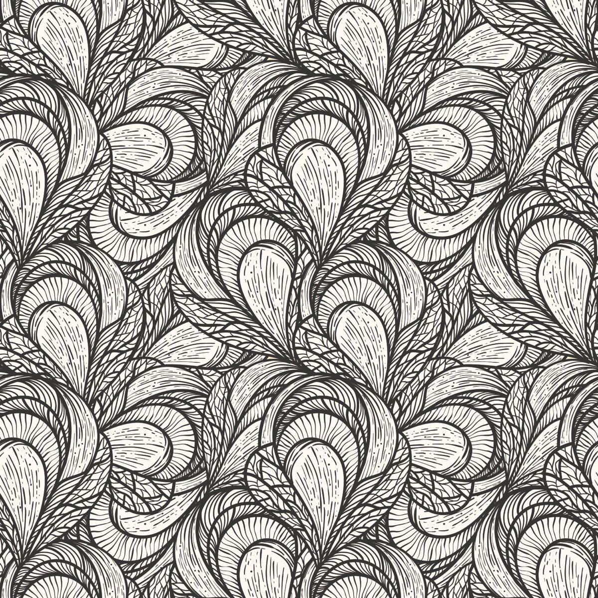 Elegant Monochrome Feather Line Art Pattern