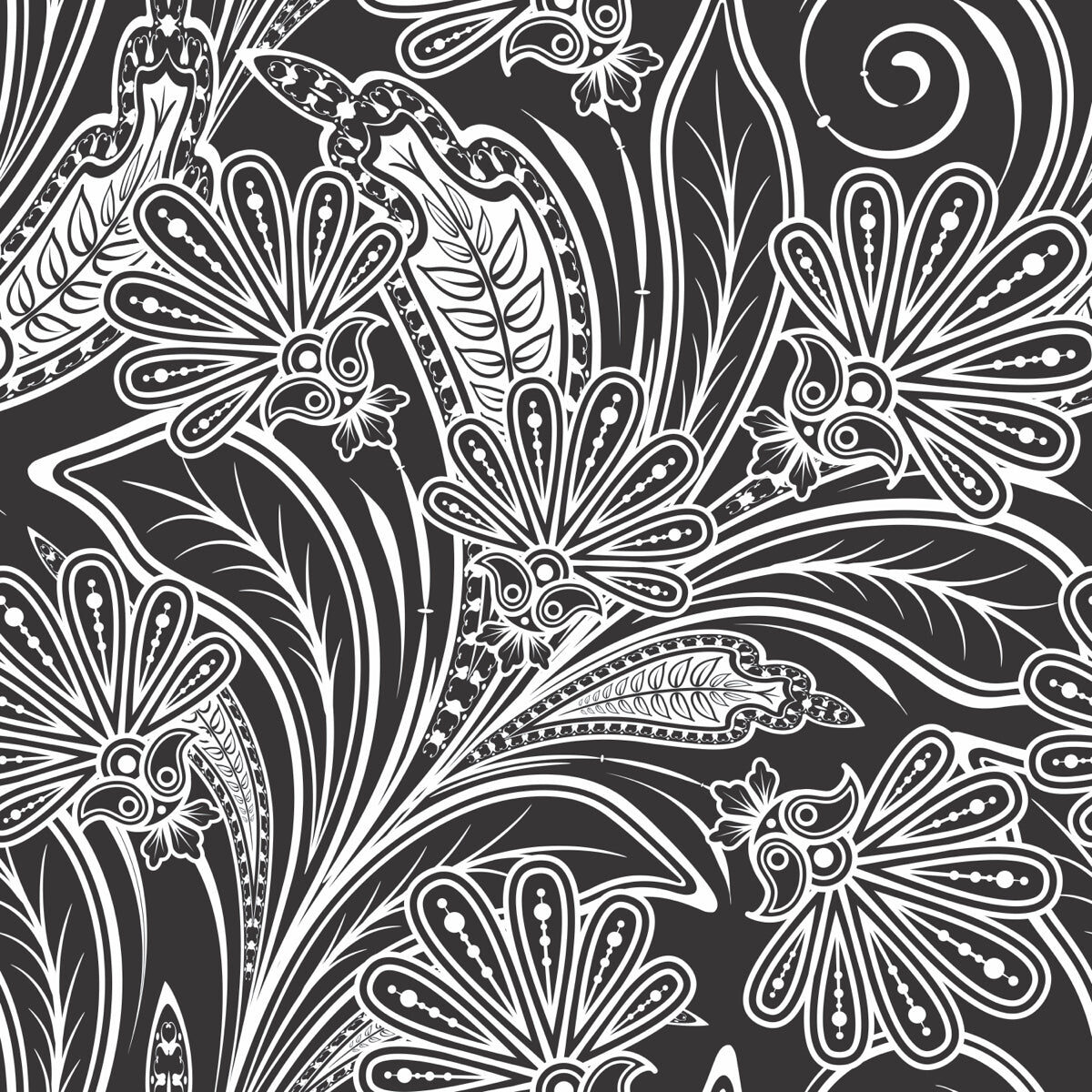 Elegant Monochrome Floral Stretch Ceiling – Black & White Classic Design