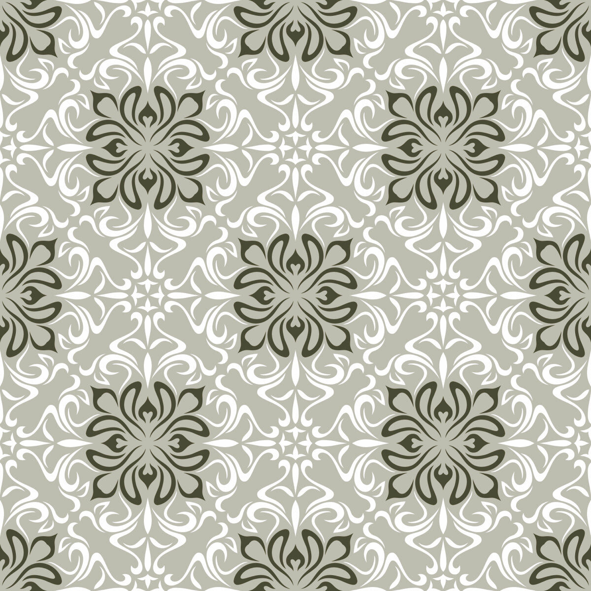 Elegant Olive Grey Vintage Damask Tile Design
