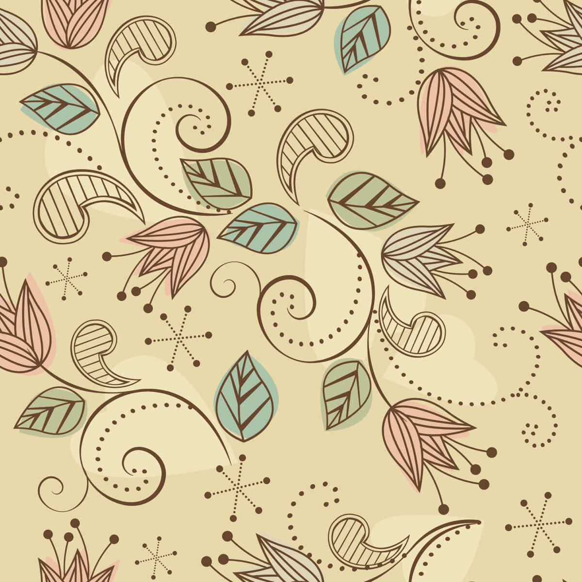Floral Paisley Beige Print for Wall & Use