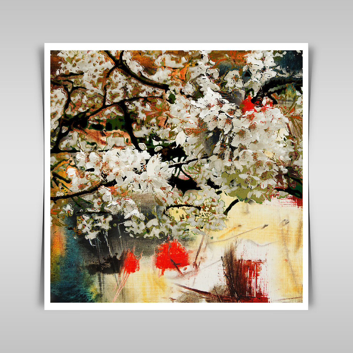 “Spring Motif: An Artistic Fusion of Oil Painting and Mixed Media.”