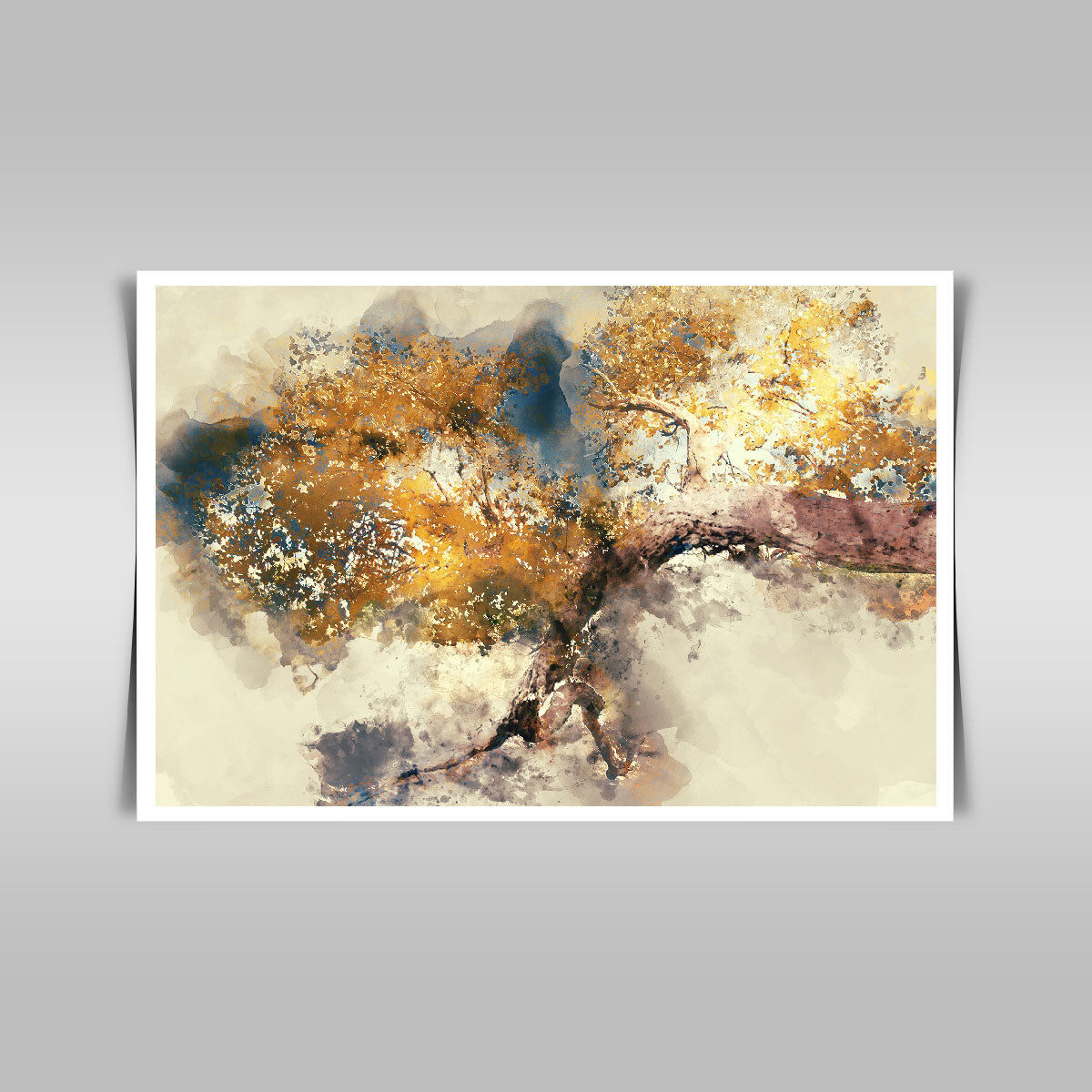 “Capturing Autumn’s Splendor: Digital Watercolor Painting of Yellow Leaves.”