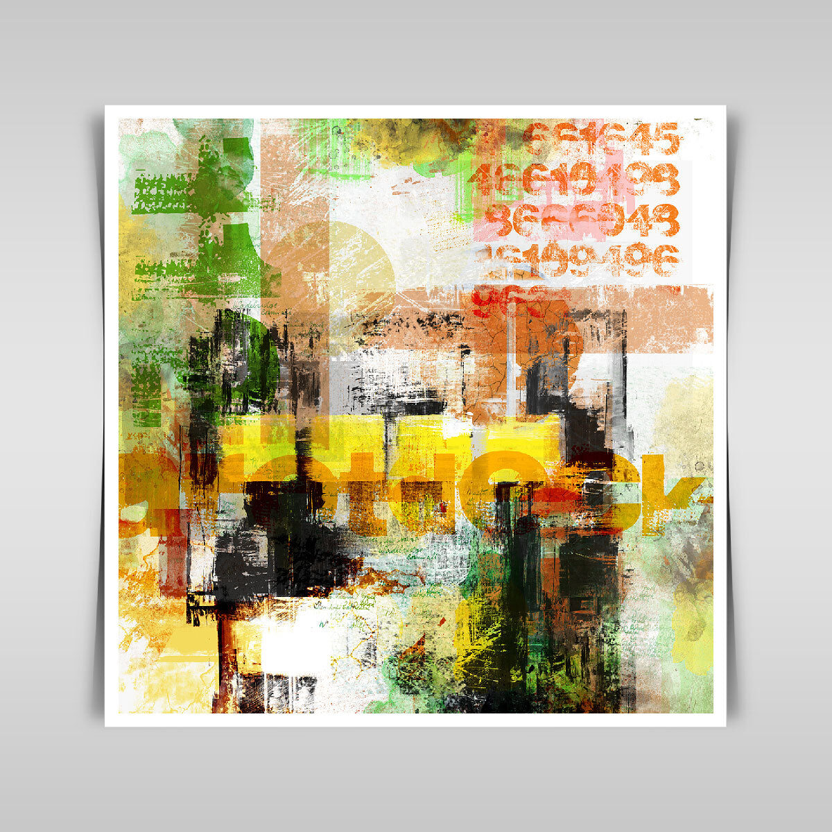 “Modern Abstract Art: Vibrant Forms on Textured Grunge Background.”