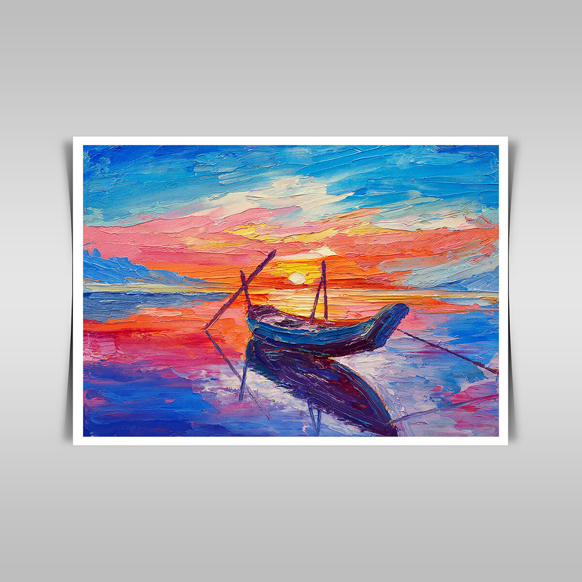 “Seaside Tranquility: Oil Painting of Fishing Boats on Canvas.”