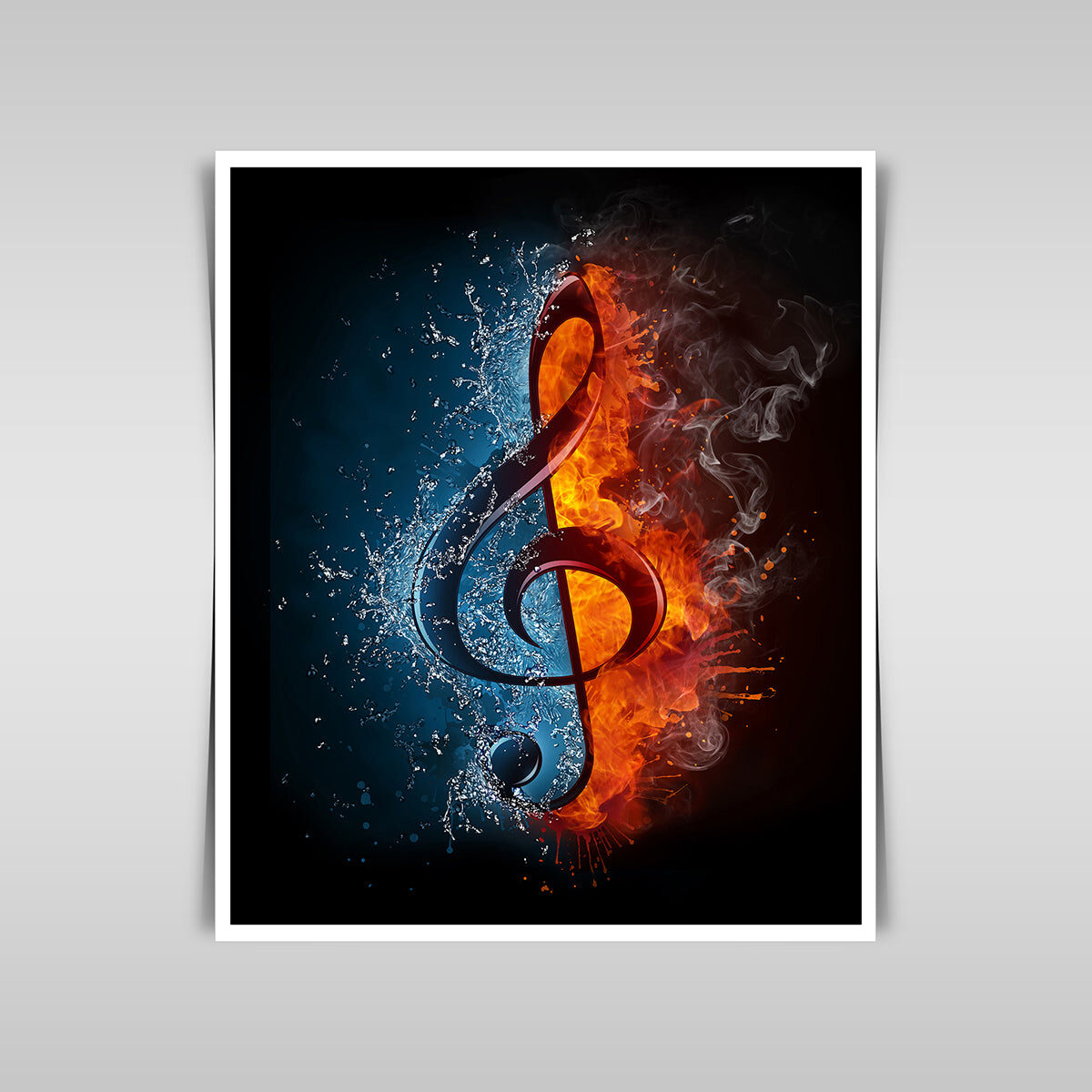 “Harmonious Contrast: Treble Clef in Fire and Water for Concert Poster.”