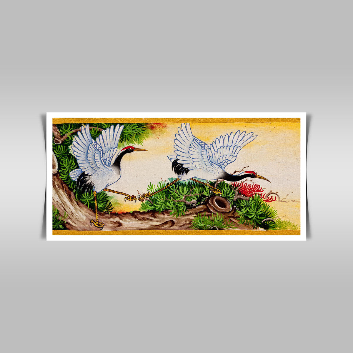 “Elegant Crane Couple: A Beautiful Wall Painting.”