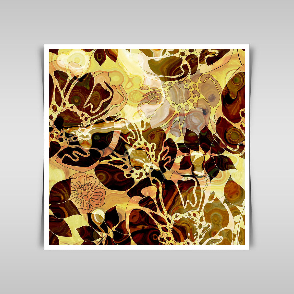 “Autumn Floral Ornament: Grunge Transparency in Brown and Gold Monochrome.”