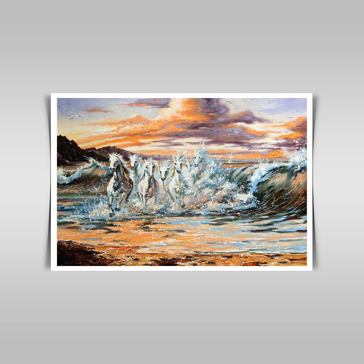 “Horses in Motion: An Artistic Depiction of Freedom Amidst the Waves.”