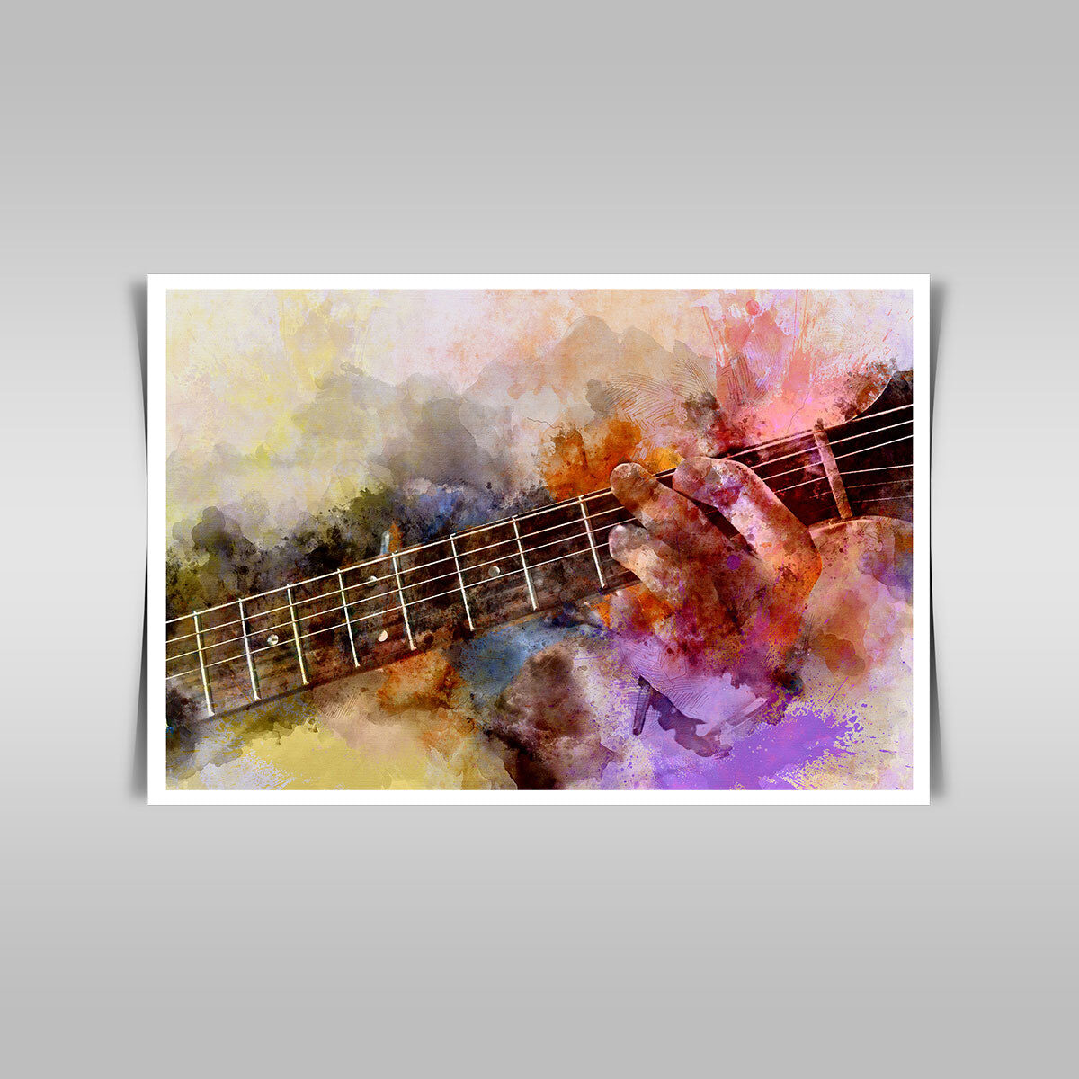 “Harmonious Fusion: Abstract Guitar in Colorful Watercolor Painting Setting.”