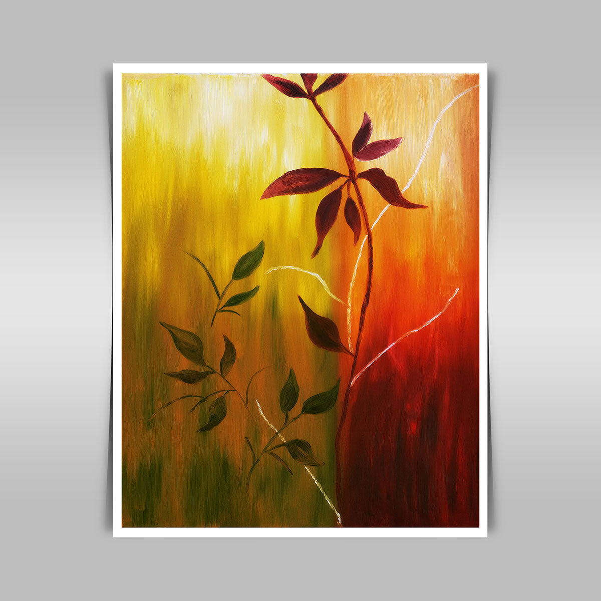 “Autumn’s Warmth: Original Oil Painting on Canvas, Capturing Falling Leaves.”