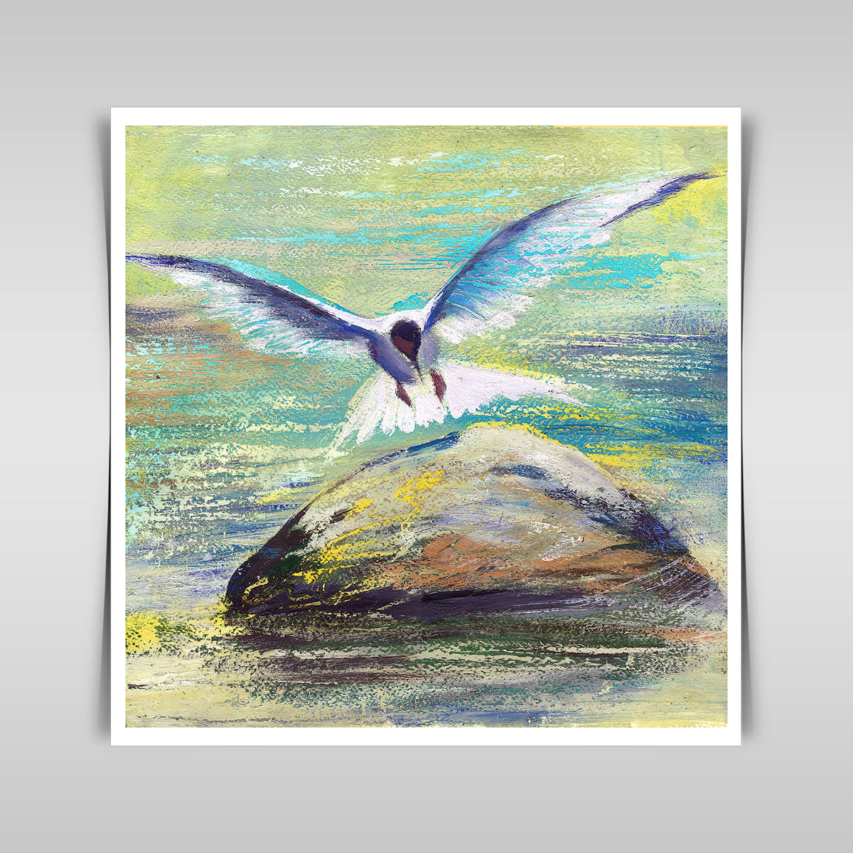“Seagull Soaring Over Water: A Graceful Flight Captured in Art.”
