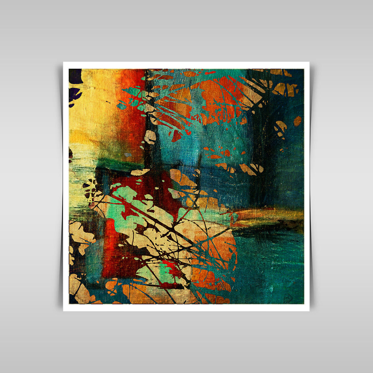 “Grunge Vintage Beauty: Textured Background with Green, Red, and Gold Blots.”