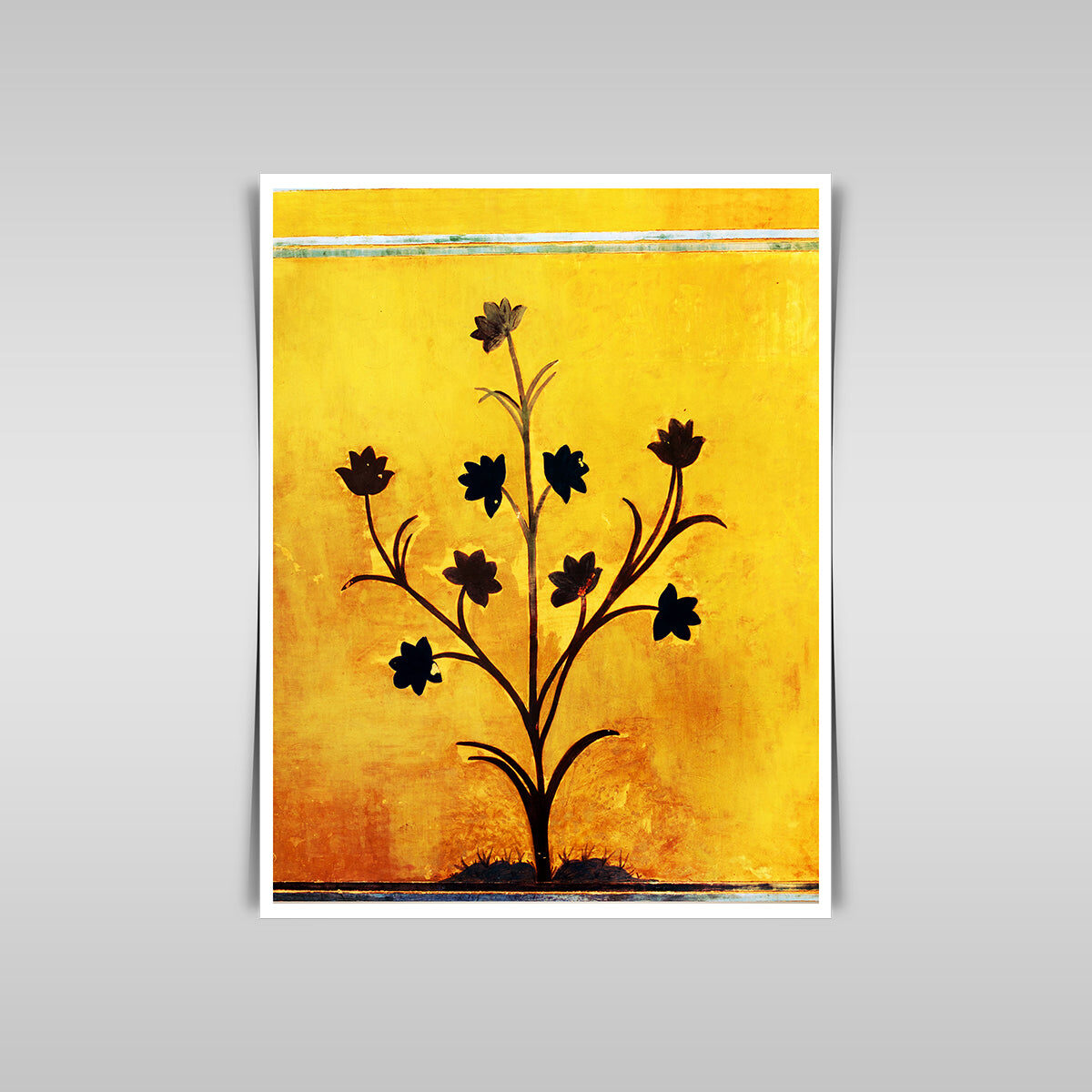“Ancient Floral Painting Adorns Amber Fort Temple Wall in Rajasthan, India.”