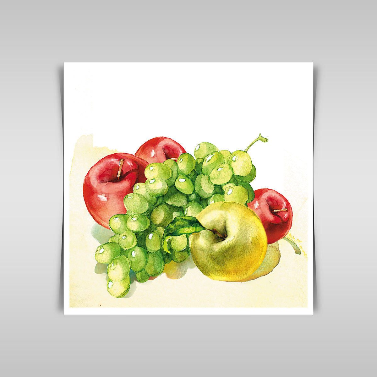 “Fruit in Watercolor: A Vibrant Painting on a White Canvas.”