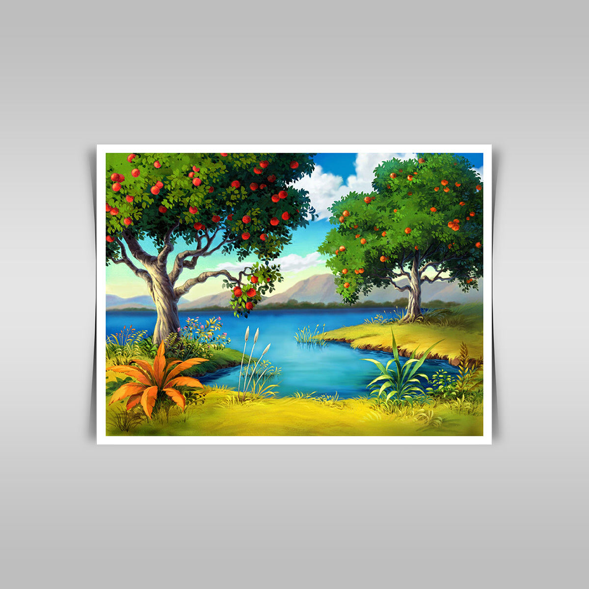 “Fruit Tree by the Lake: A Serene and Scenic Landscape.”
