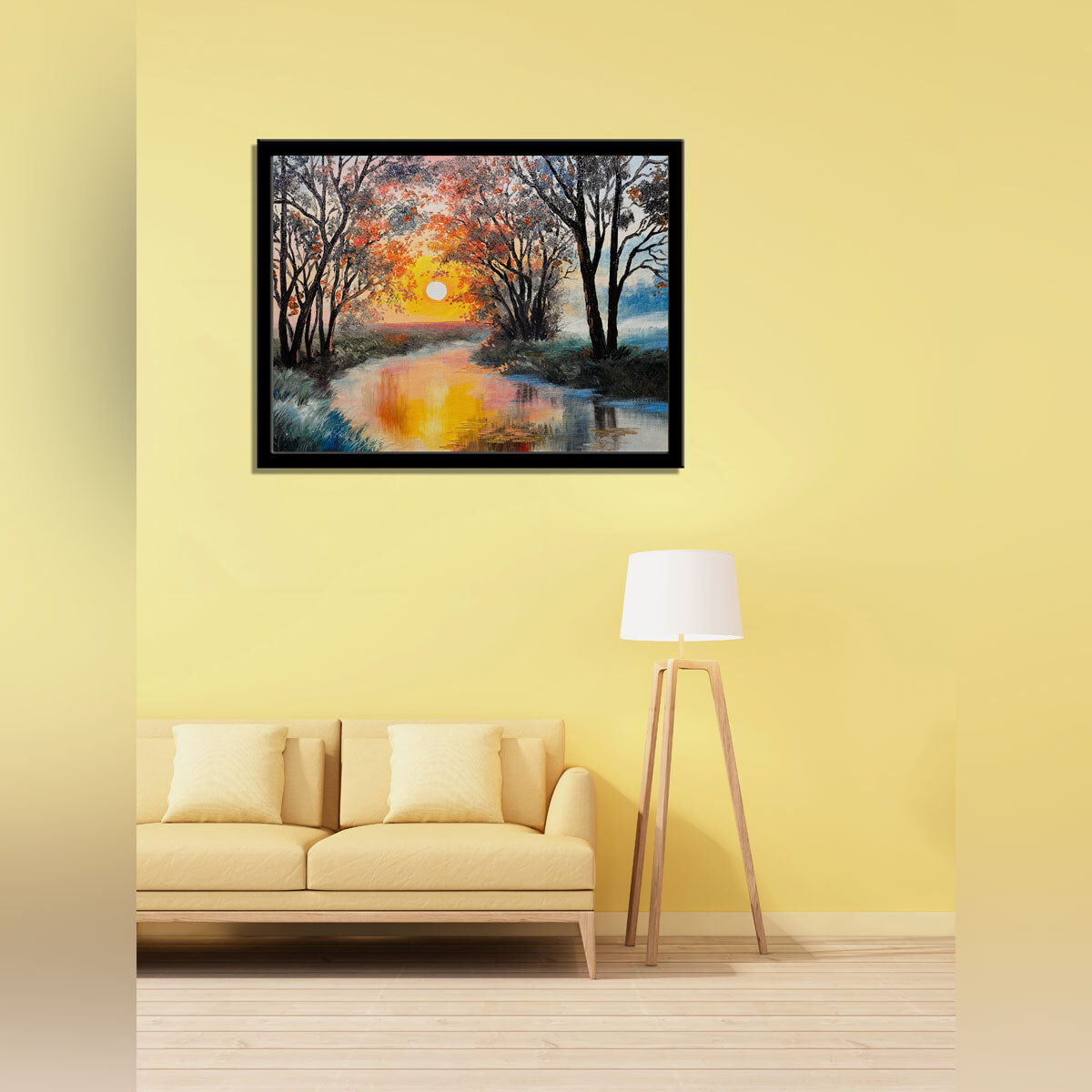 “The River’s Serenity: An Oil Painting on Canvas Capturing Nature’s Beauty.”