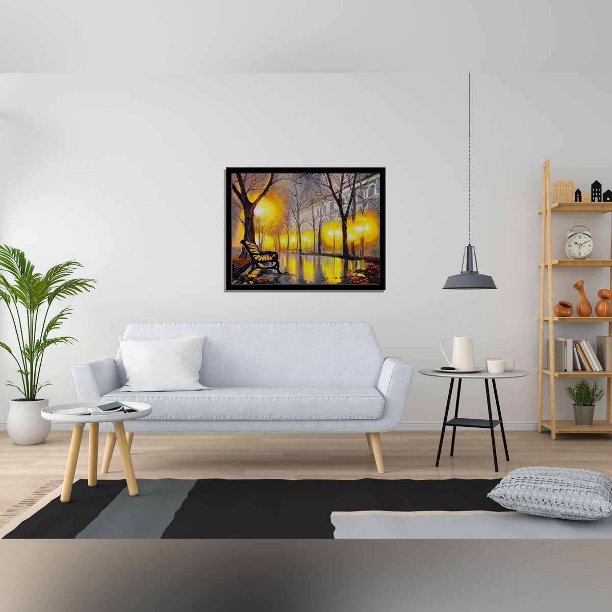 “Autumn’s Charm: An Oil Painting Depicting a Picturesque Street Scene.”