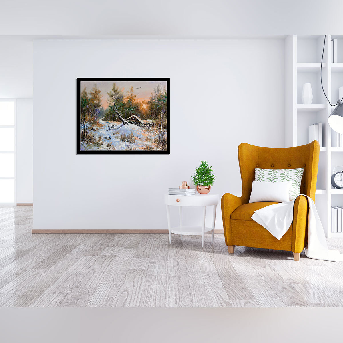 “Rural Winter Wonderland: A Charming Landscape Blanketed in Snow.”