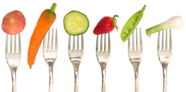 Fresh Vegetables and Fruit on Forks