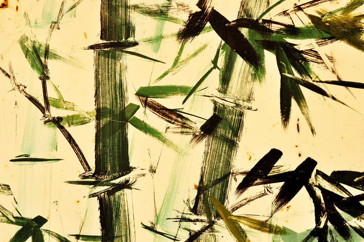 Hand-Painted Bamboo Brush Art on Cream Canvas