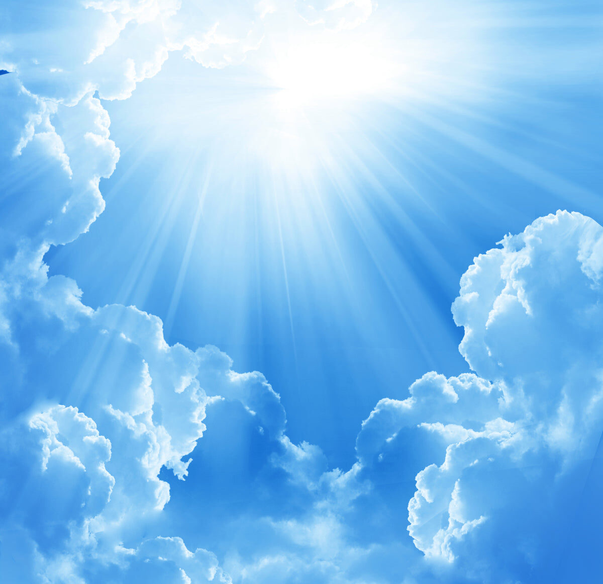 Heavenly Sky with Sun Rays & Fluffy Clouds Art