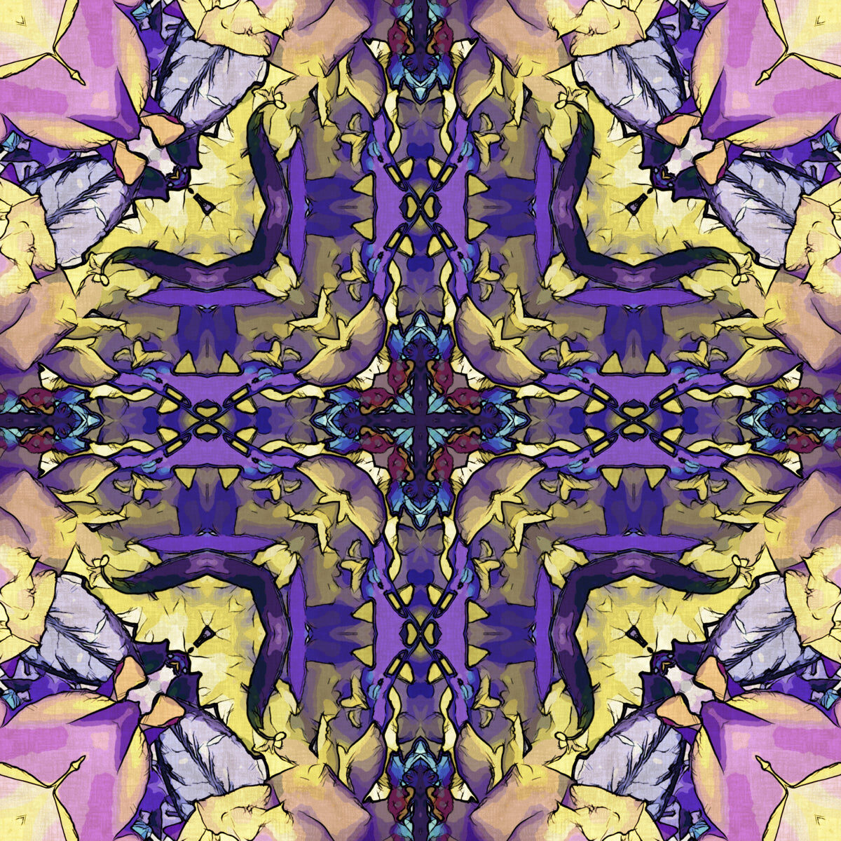 Kaleidoscopic Purple and Yellow Abstract Pattern