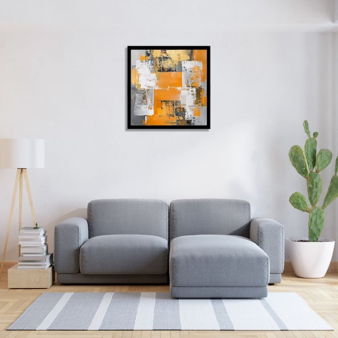Luxury Abstract Interior Frame – Bold Orange, Gold & Grey Art