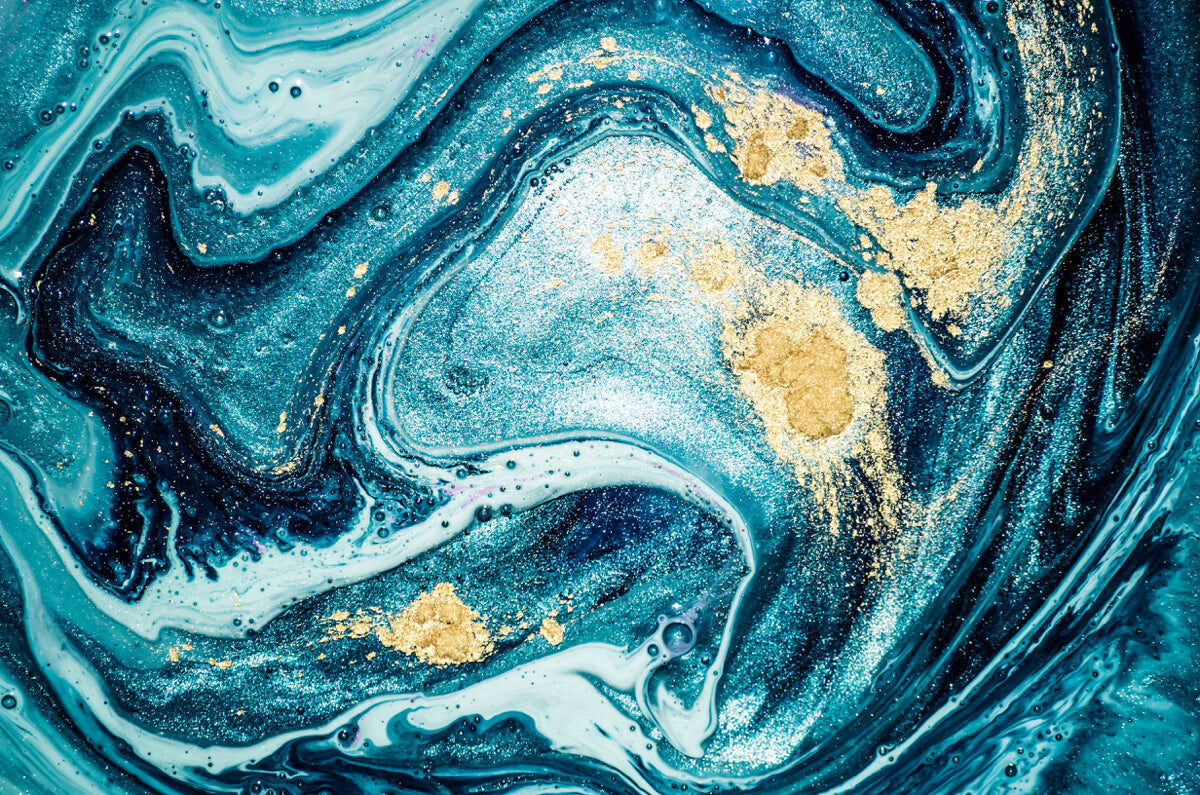 Luxury Blue & Gold Marble Texture Abstract Art Print