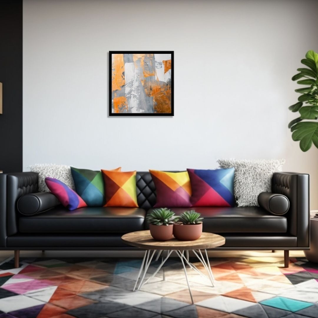 Modern Abstract Interior Frame – Bold Orange & Grey Brushstrokes
