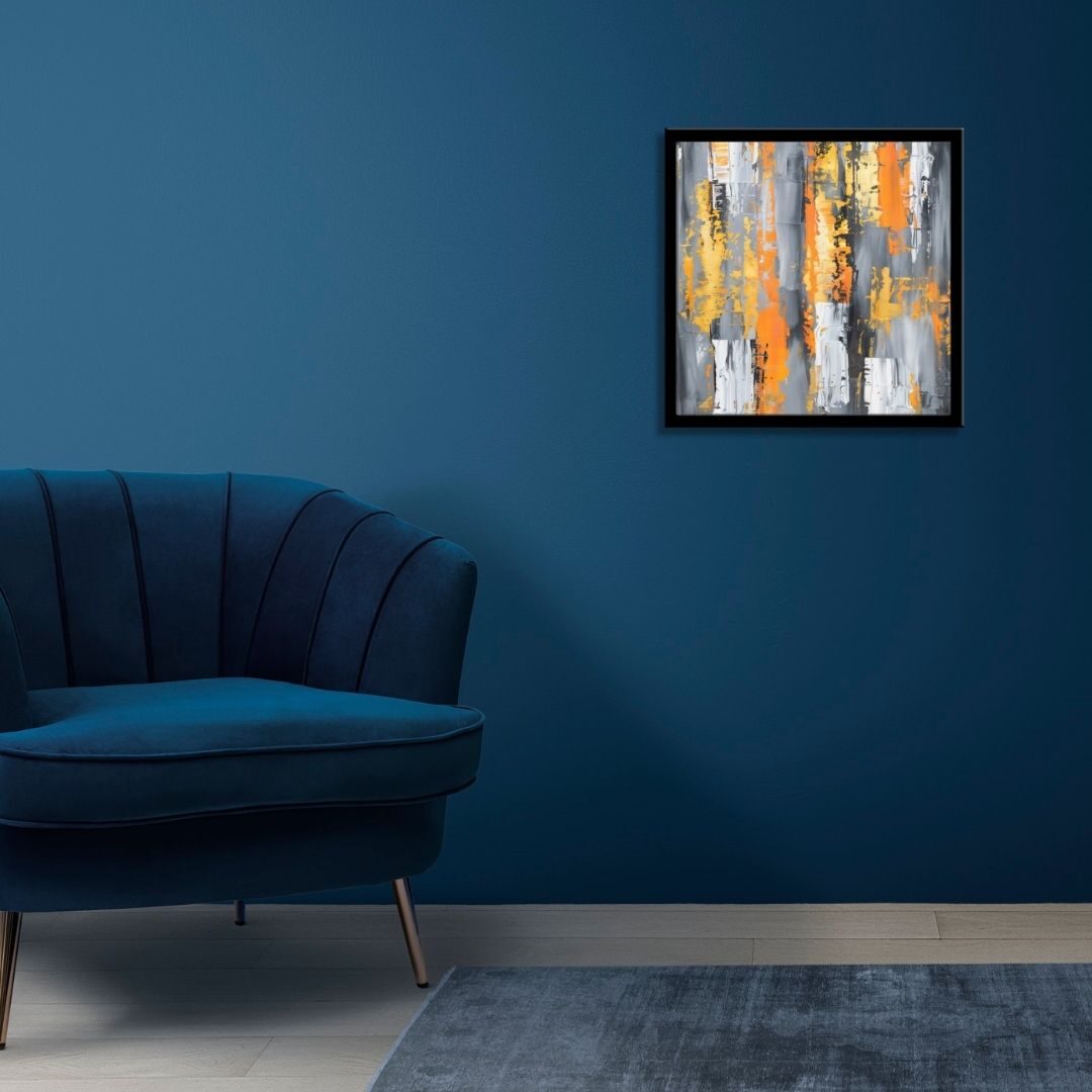 Modern Abstract Orange & Gray Framed Wall Art