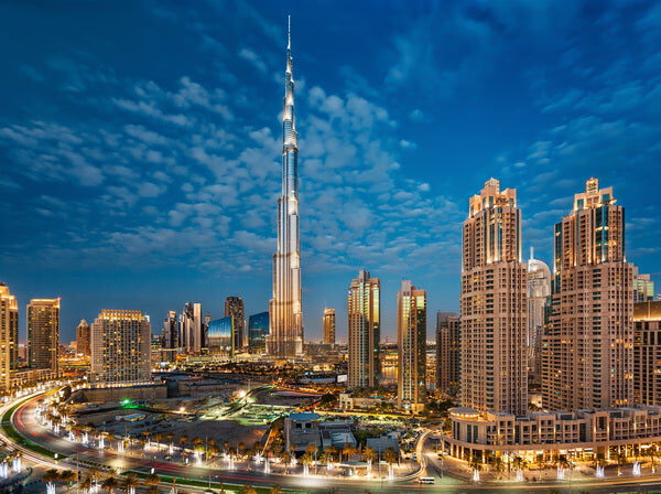Modern Lounge with Dubai Skyline Mural