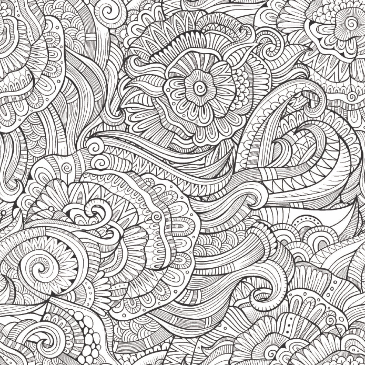 Monochrome Floral Doodle Stretch Ceiling – Artistic Line Design