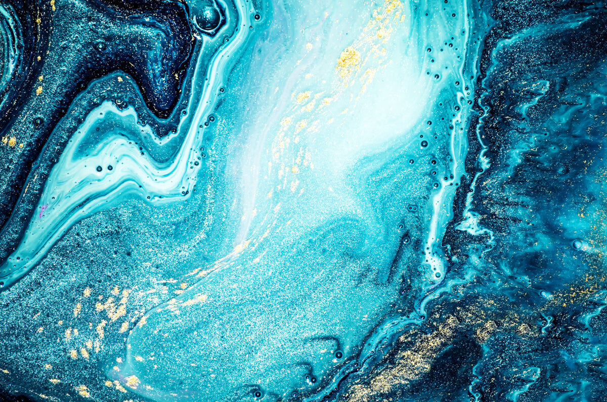 Ocean Marble Abstract Art with Gold Dust Effect