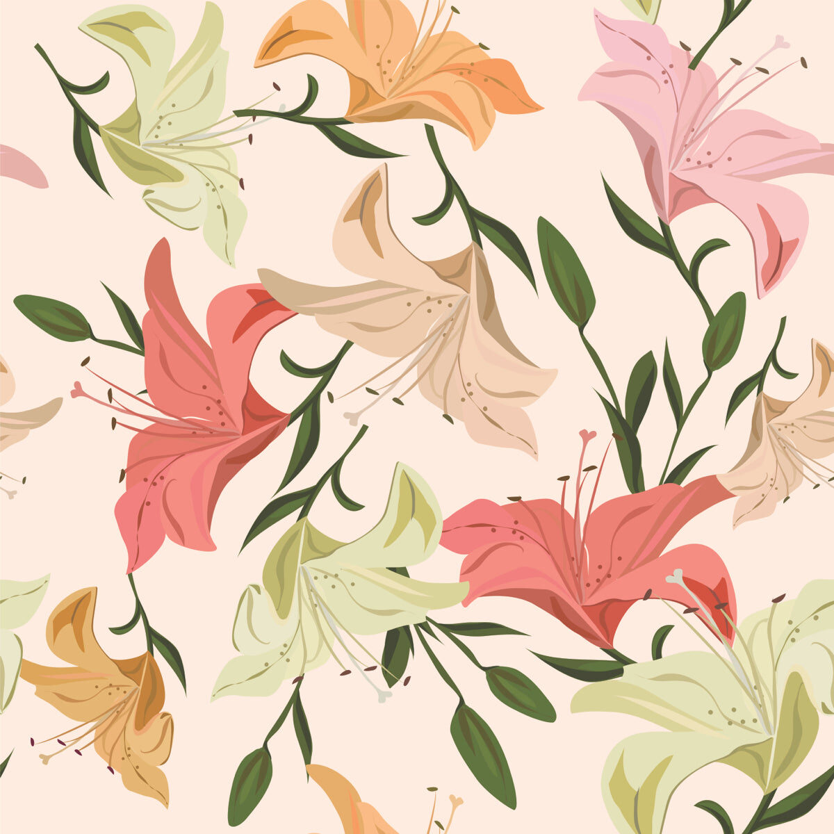 Pastel Lily Bloom – Elegant Floral Pattern