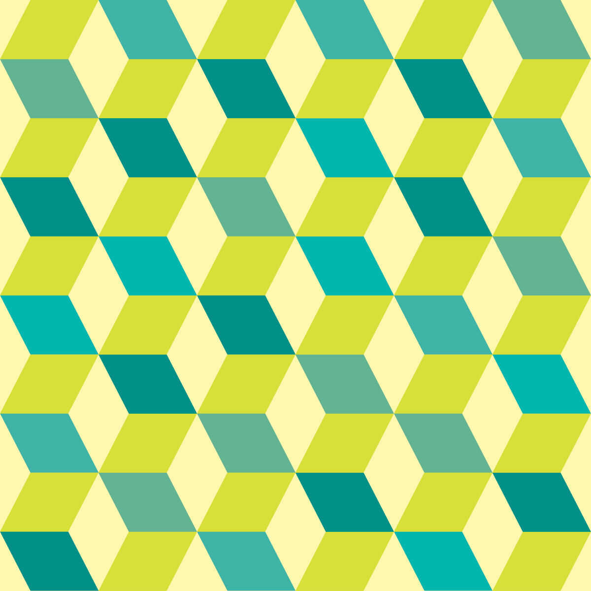 Retro Cube Pattern in Teal and Lime Tones