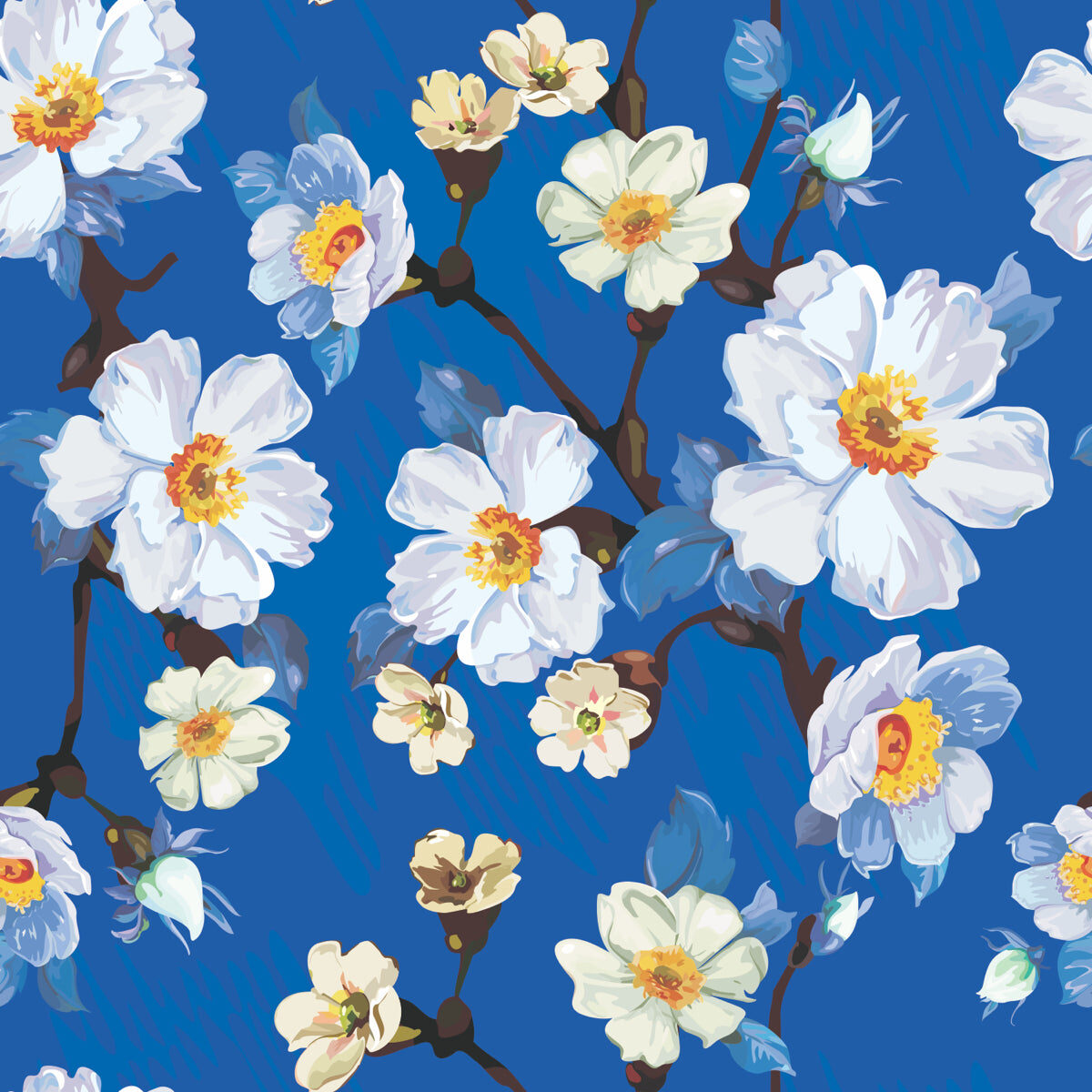 Royal Blue Blossom Stretch Ceiling – Elegant Floral Art Design