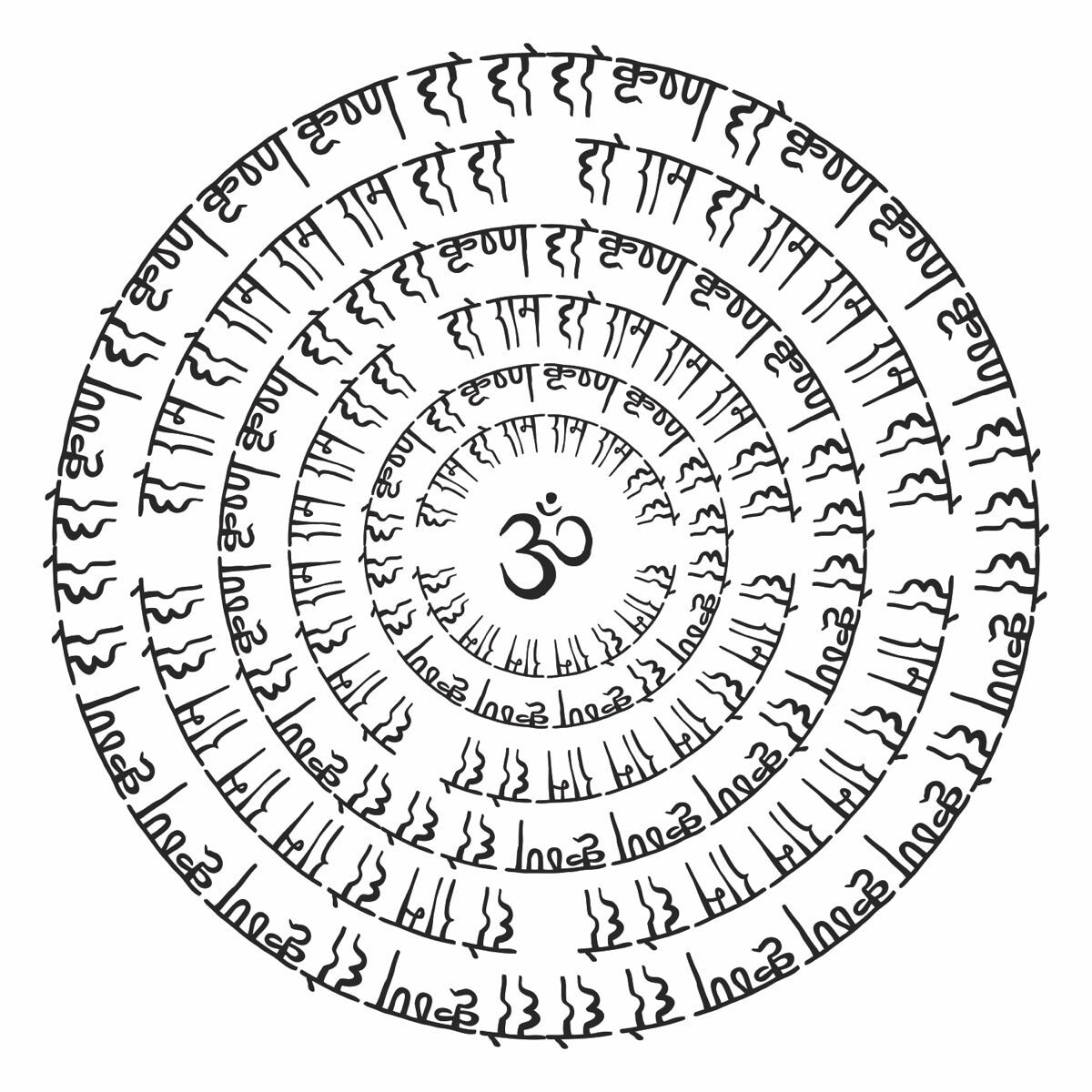 Sacred Om Mandala with Sanskrit Mantra Spiral Art