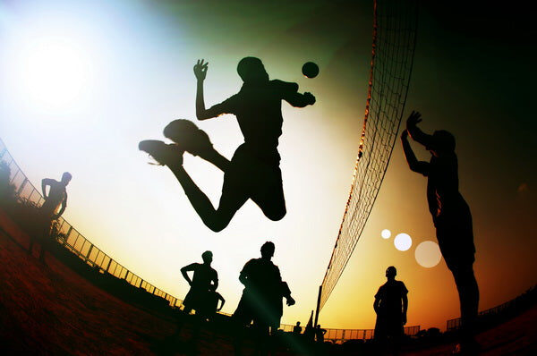 Sunset Volleyball Game Silhouette