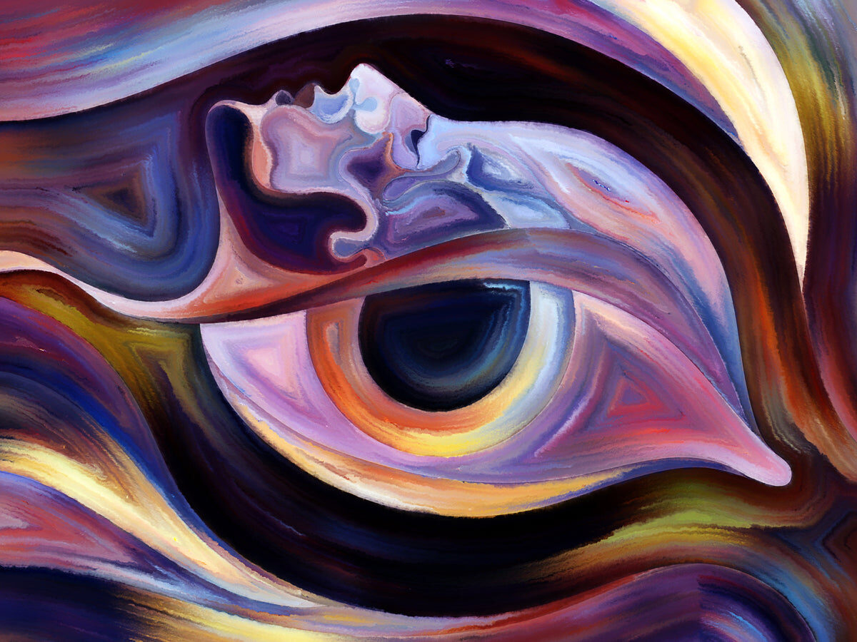 Surreal Eye Art with Abstract Human Silhouettes