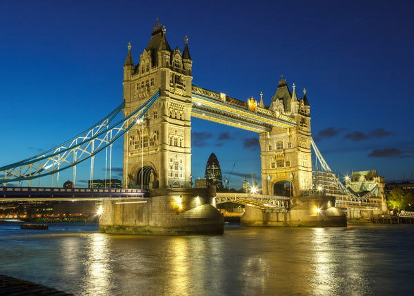 Tower Bridge Illuminated in a Modern Lounge Setting