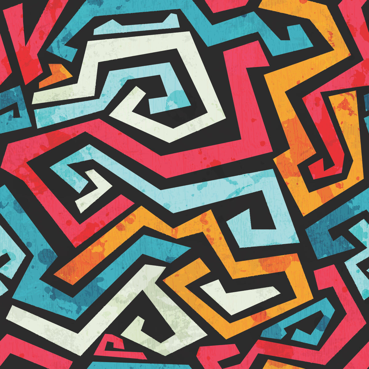 Vibrant Abstract Geometric Graffiti Pattern