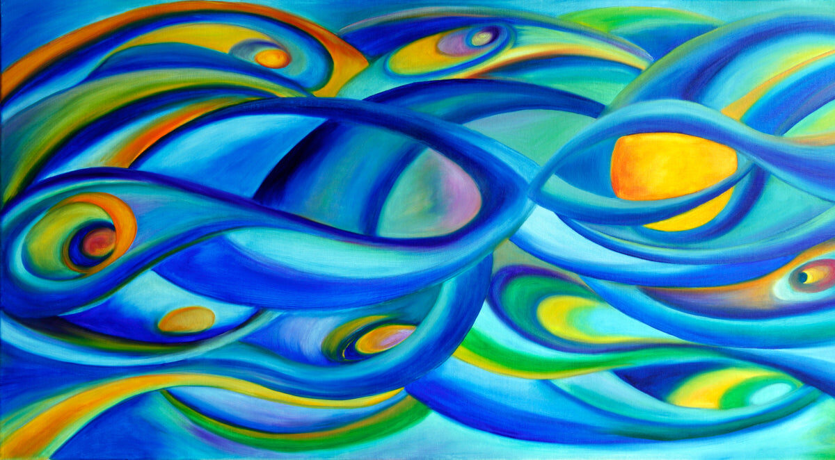 Vibrant Blue Abstract Waves Canvas Wall Art