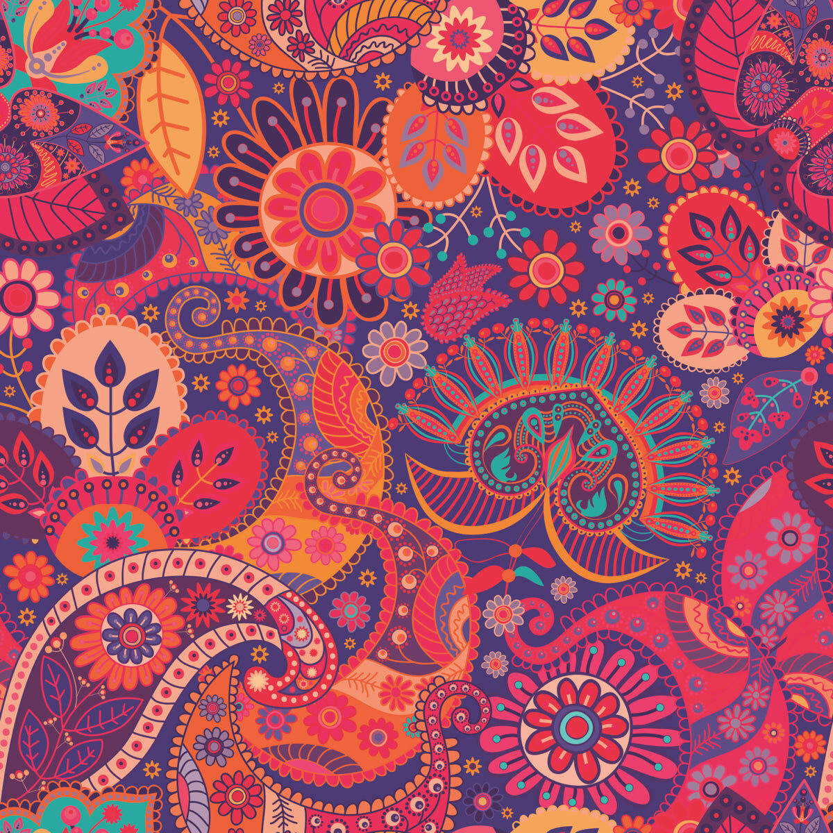 Vibrant Boho Paisley Floral Pattern Design