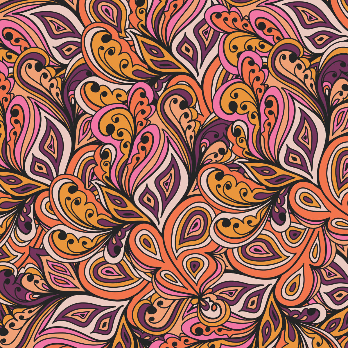 Vibrant Boho Paisley Pattern in Orange & Pink Tones